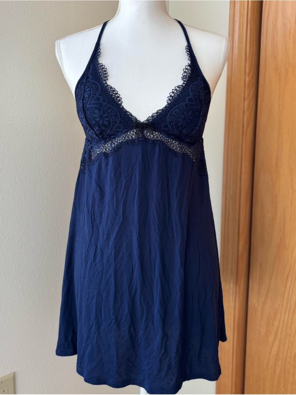 Victoria's Secret Navy Lace-Trim Chemise